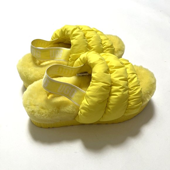 UGG Scrunchita Slide Sandals Yellow Sheepskin Fluffy Slingback Size 9 NWOB $120 - Picture 4 of 8